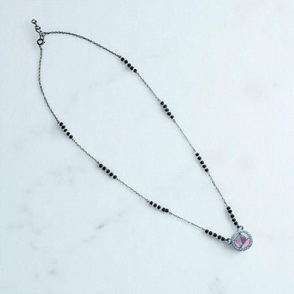 Baby Pink drop silver mangalsutra Necklace