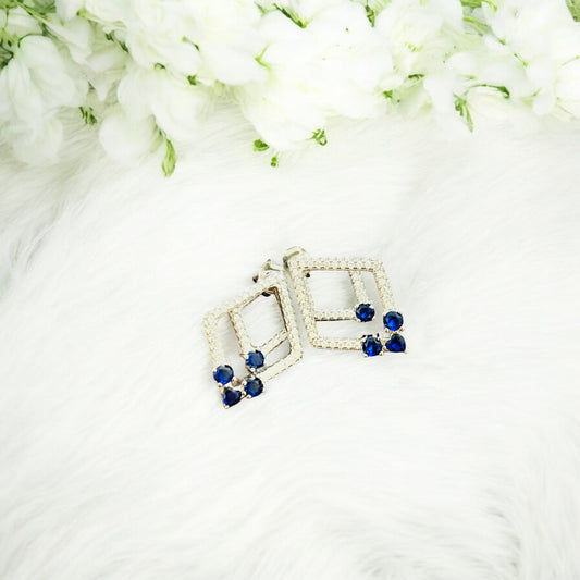 Dangling Diamond shape Sapphire 925 silver Earring