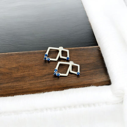 Dangling Diamond shape Sapphire 925 silver Earring