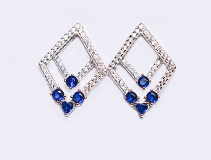 Dangling Diamond shape Sapphire 925 silver Earring