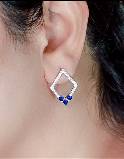 Dangling Diamond shape Sapphire 925 silver Earring