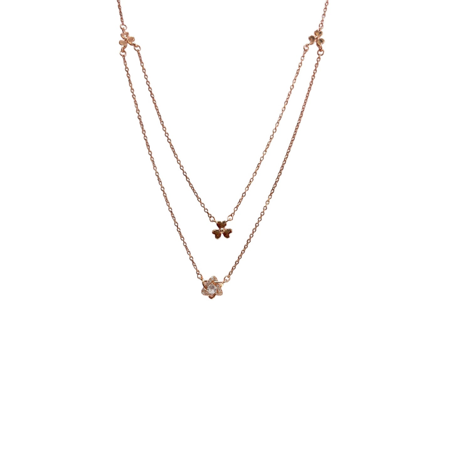 Double chain floral rose gold necklace