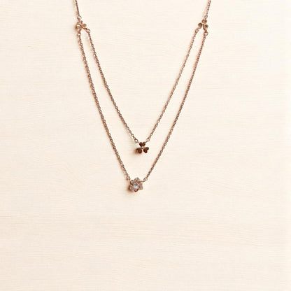 Double layer floral rose gold necklace
