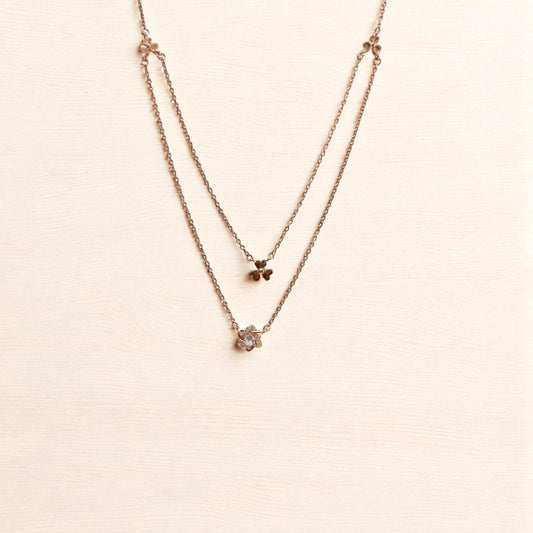 Double layer floral rose gold necklace