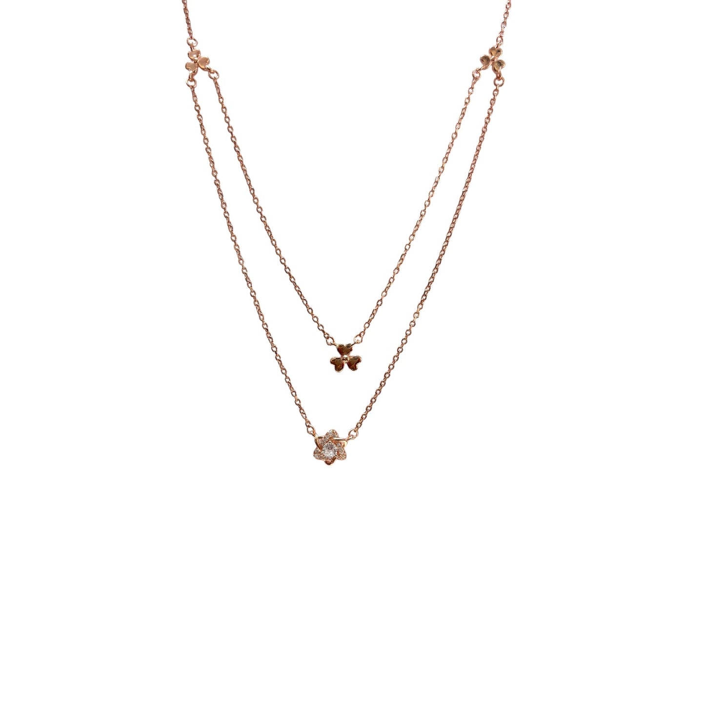 Double layer floral rose gold necklace