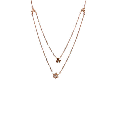 Double layer floral rose gold necklace