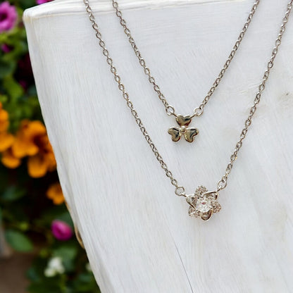 Double chain flower Necklace