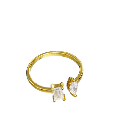 Glitter two stone open silver Ring