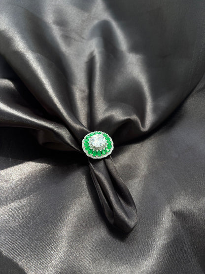 Emerald studded diamond Cocktail adjustable ring