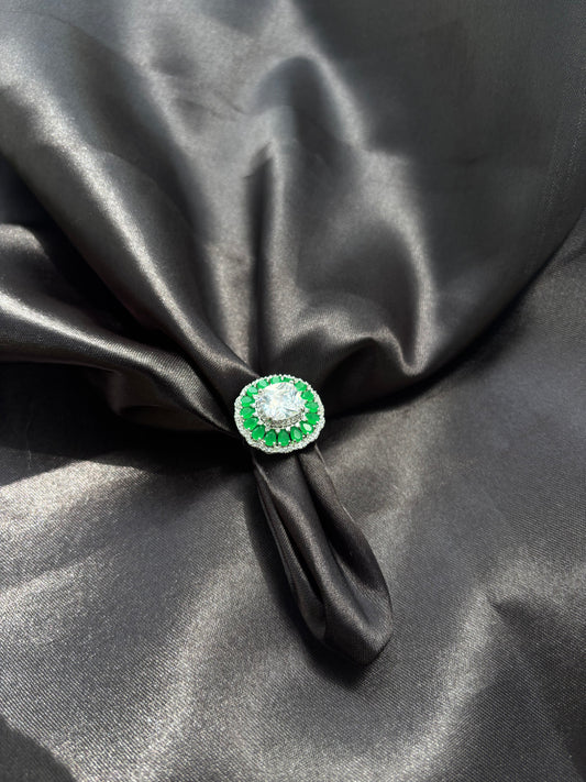Emerald studded diamond Cocktail adjustable ring