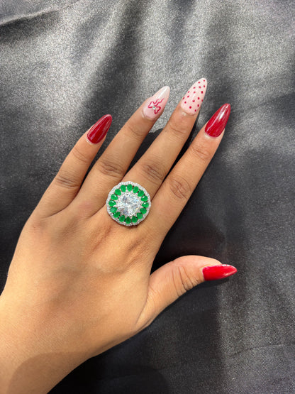 Emerald studded diamond Cocktail adjustable ring