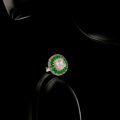 Emareld studded diamond Cocktail adjustable ring