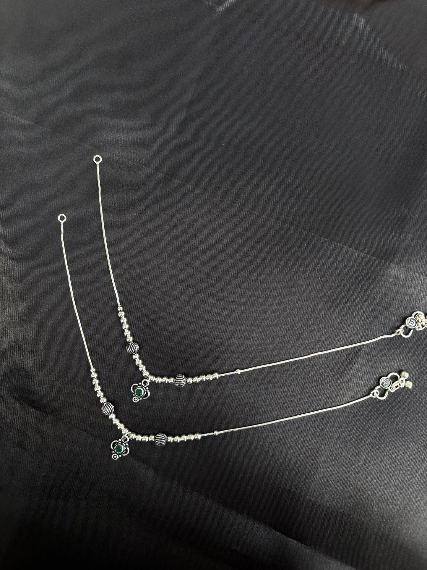 Emerald Charm drop oxidised anklet