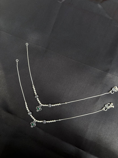 Emerald Charm drop oxidised anklet