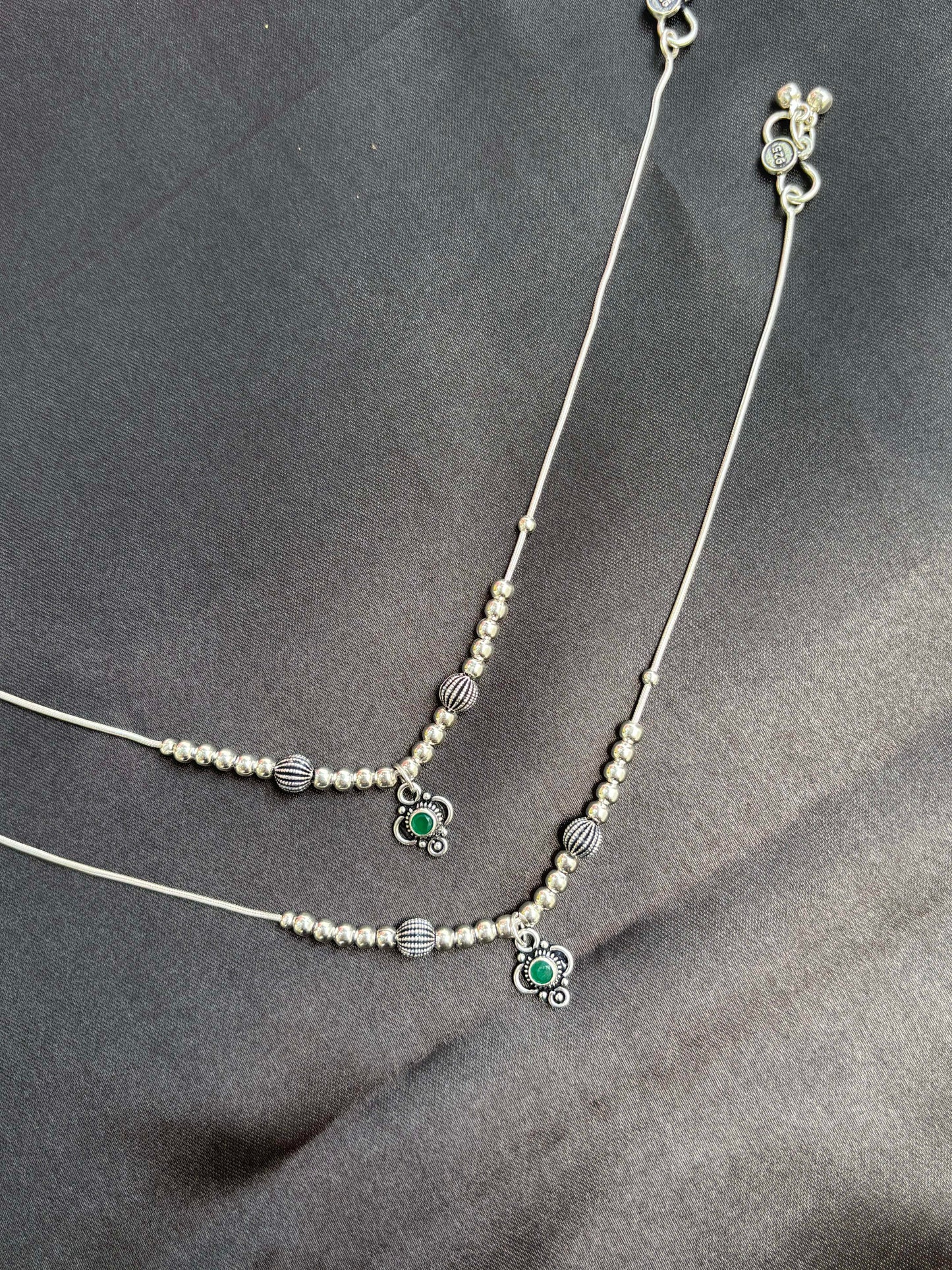 Emerald Charm drop oxidised anklet