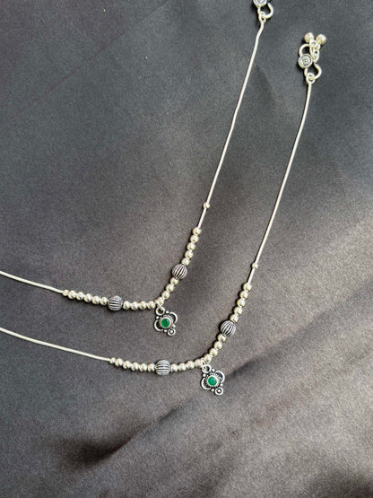 Emerald Charm drop oxidised anklet