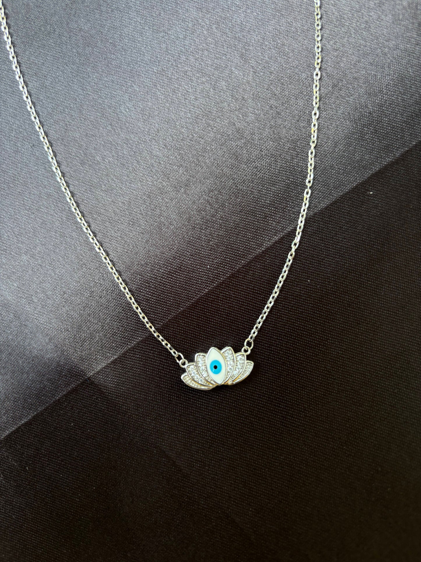 Evil Eye Lotus silver pendant chain