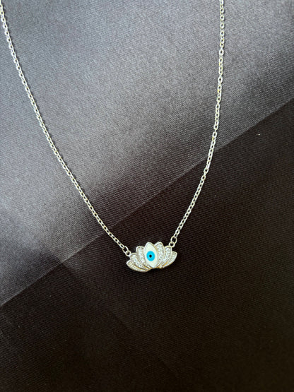 Evil Eye Lotus silver pendant chain