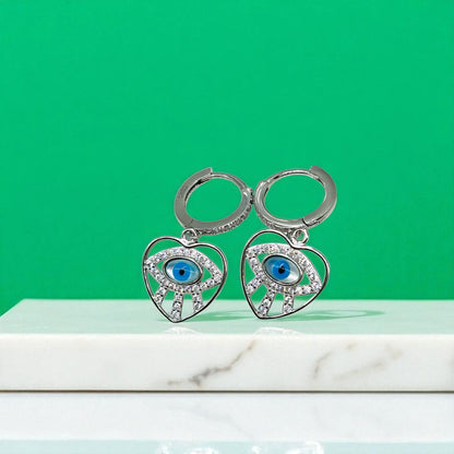 Evil Eye in heart Silver Drop Earring