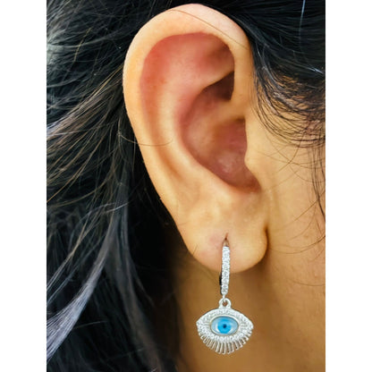 Contempary Silver Evil Eye Drop Earring