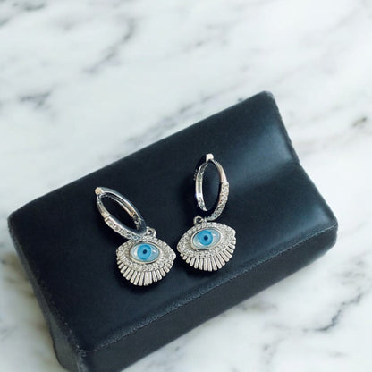 Contempary Silver Evil Eye Drop Earring