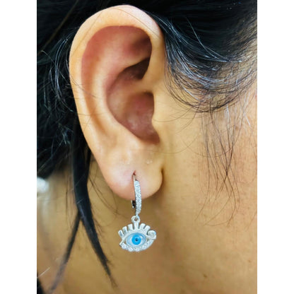 Evil Eye Drop Silver Earring