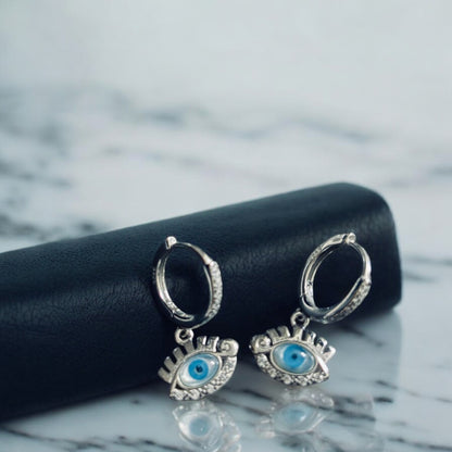 Evil Eye Drop Silver Earring