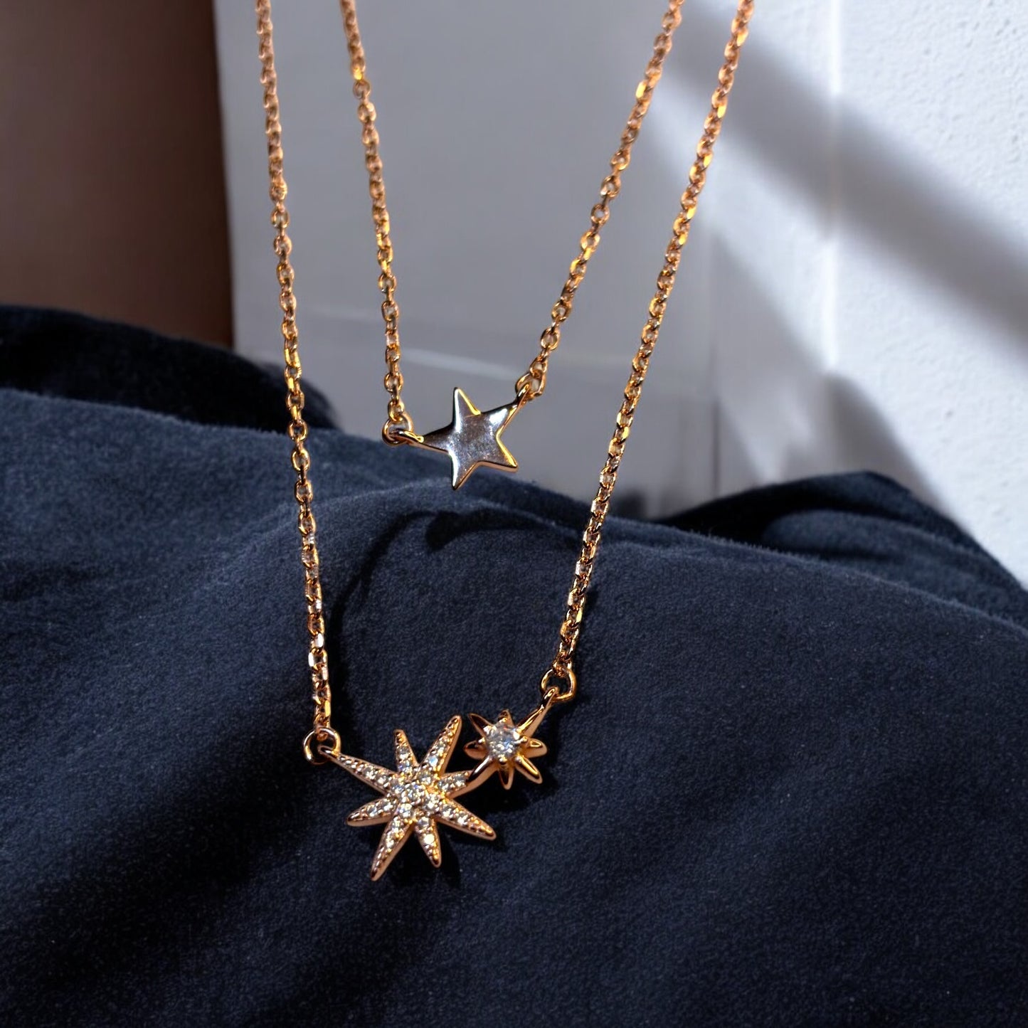 Triple star rose gold double gold Necklace