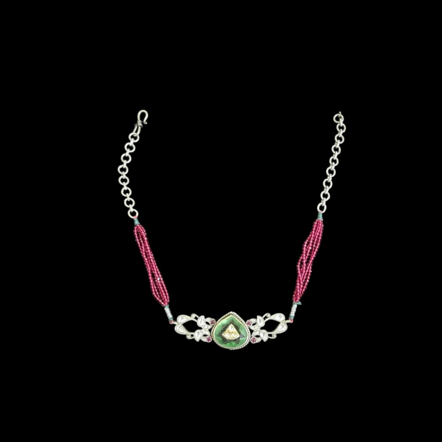 Handmade Kundan Emerald Silver Necklace