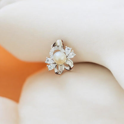 Floral Bow pearl silver pendant set