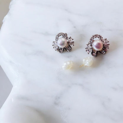 Floral Bow pearl silver pendant set