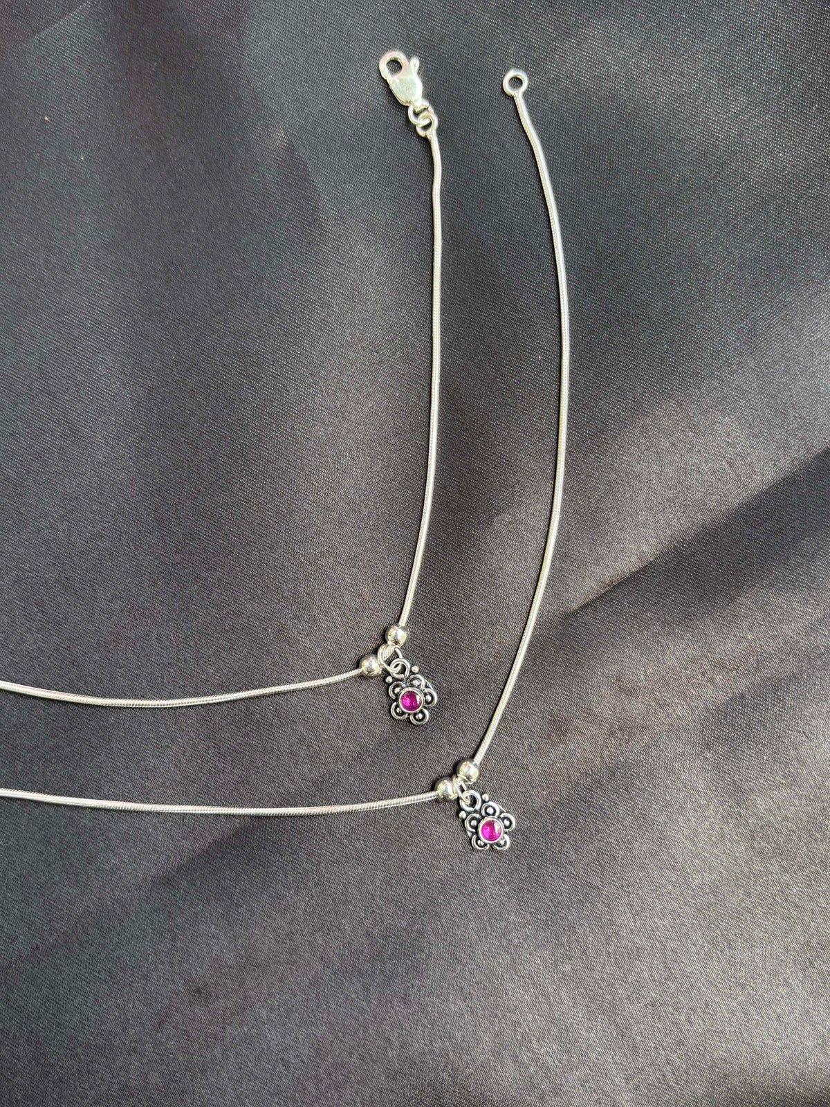 Floral Charm oxidised Anklet