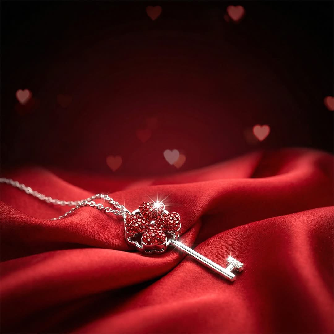 Flower Key to Heart Silver Chain Set