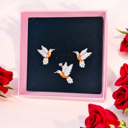 Fly high Orange Humming bird pendant set