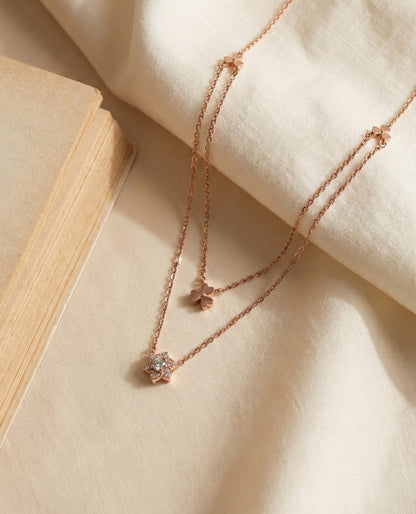 Double layer floral rose gold necklace