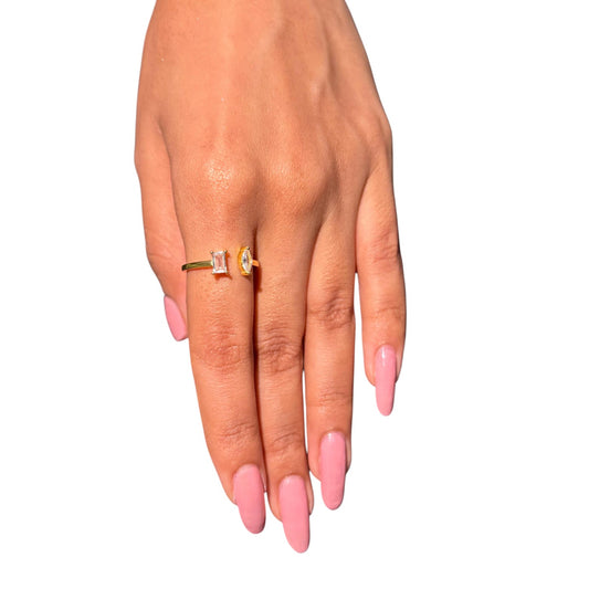 Glitter two stone open silver Ring