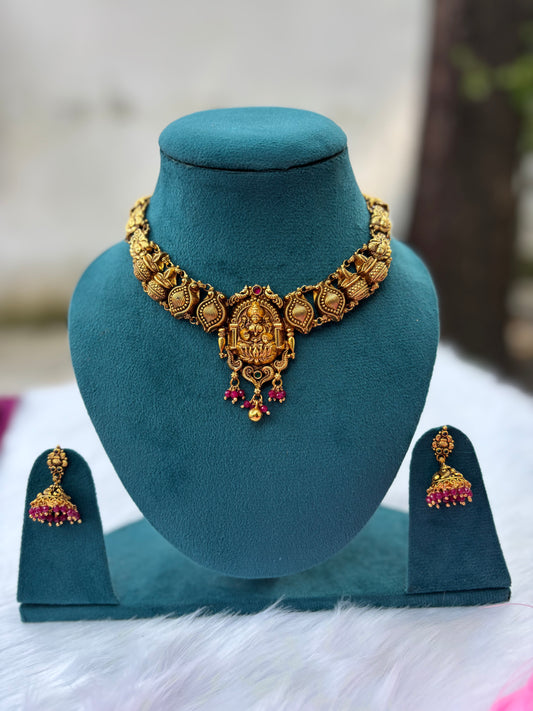 Goddess Maa Lakshmi silver temple necklace set