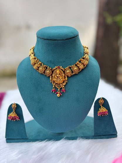 Goddess Maa Lakshmi silver temple necklace set