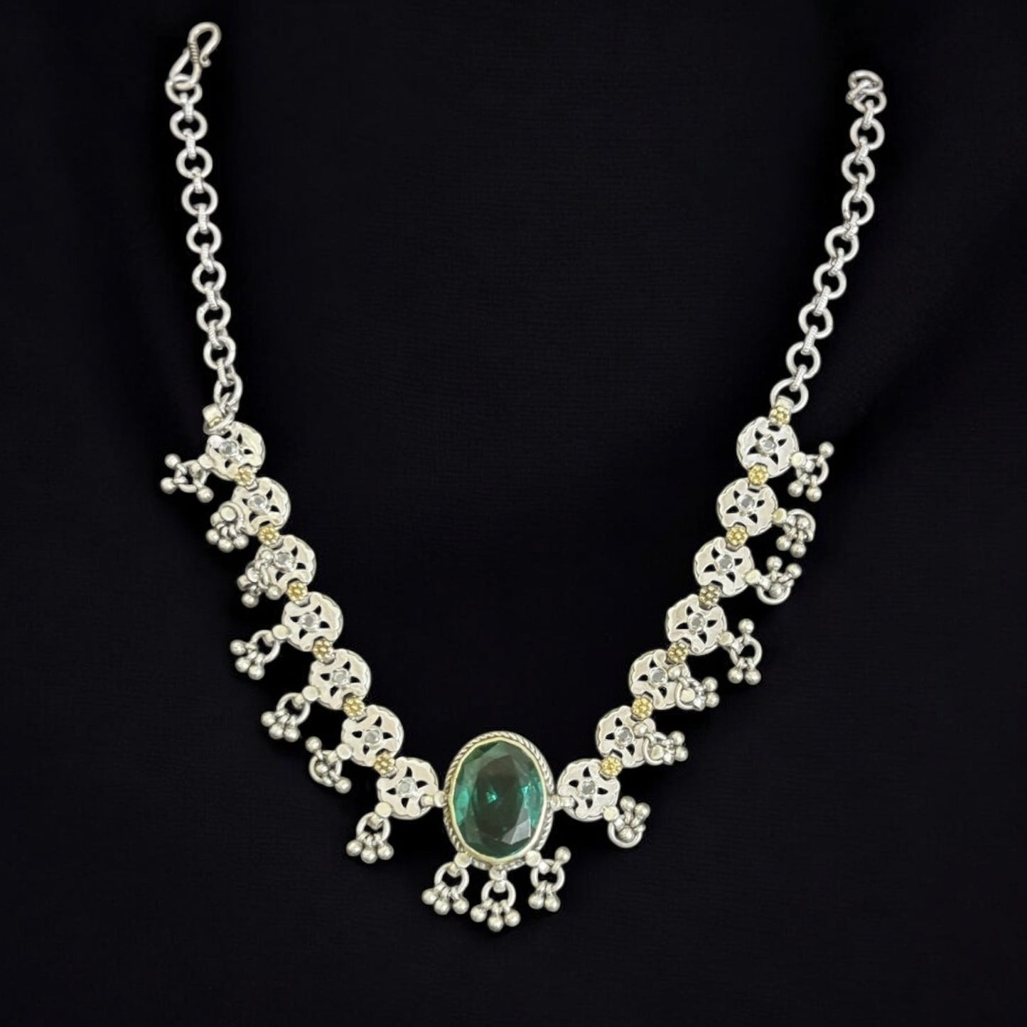 Handmade Emerald Oxidised 925 Silver Necklace