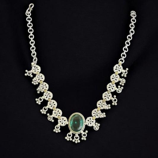 Handmade Emerald Oxidised 925 Silver Necklace