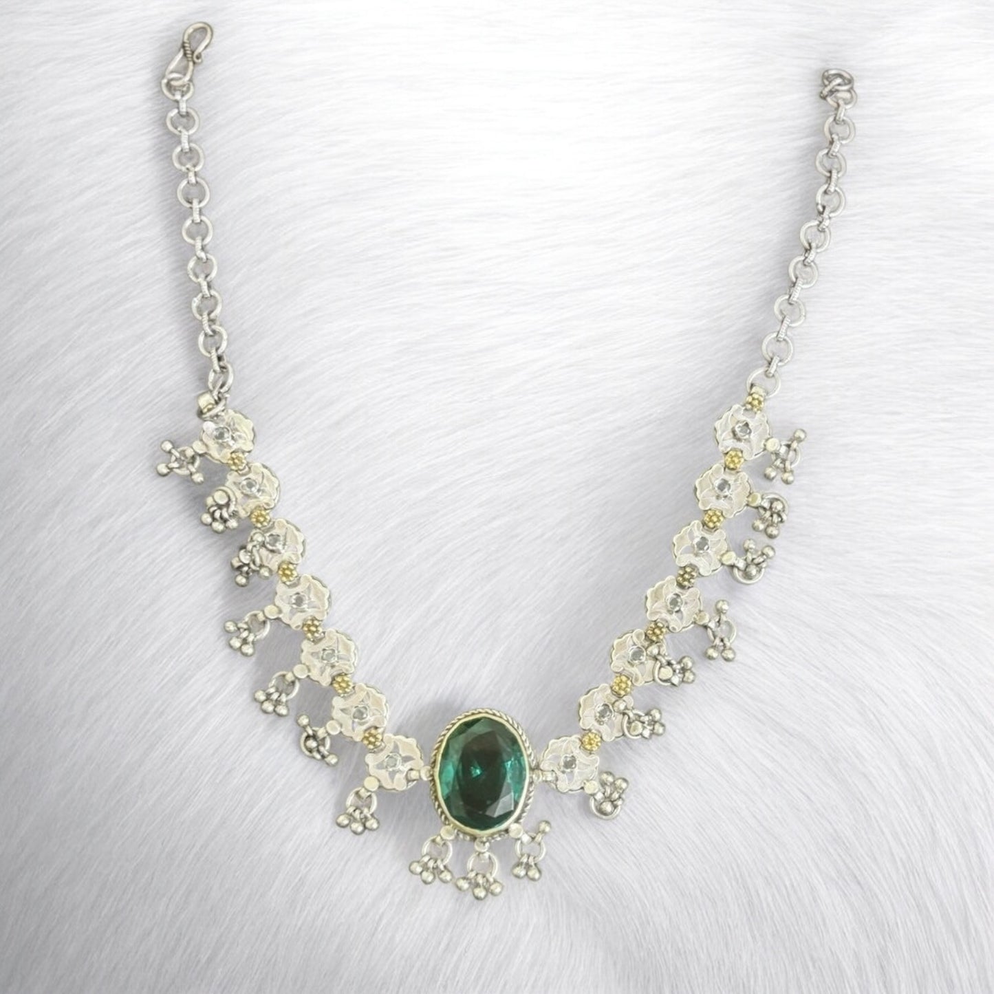 Handmade Emerald Oxidised 925 Silver Necklace