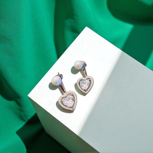 Heart drop 925 silver pearl earring