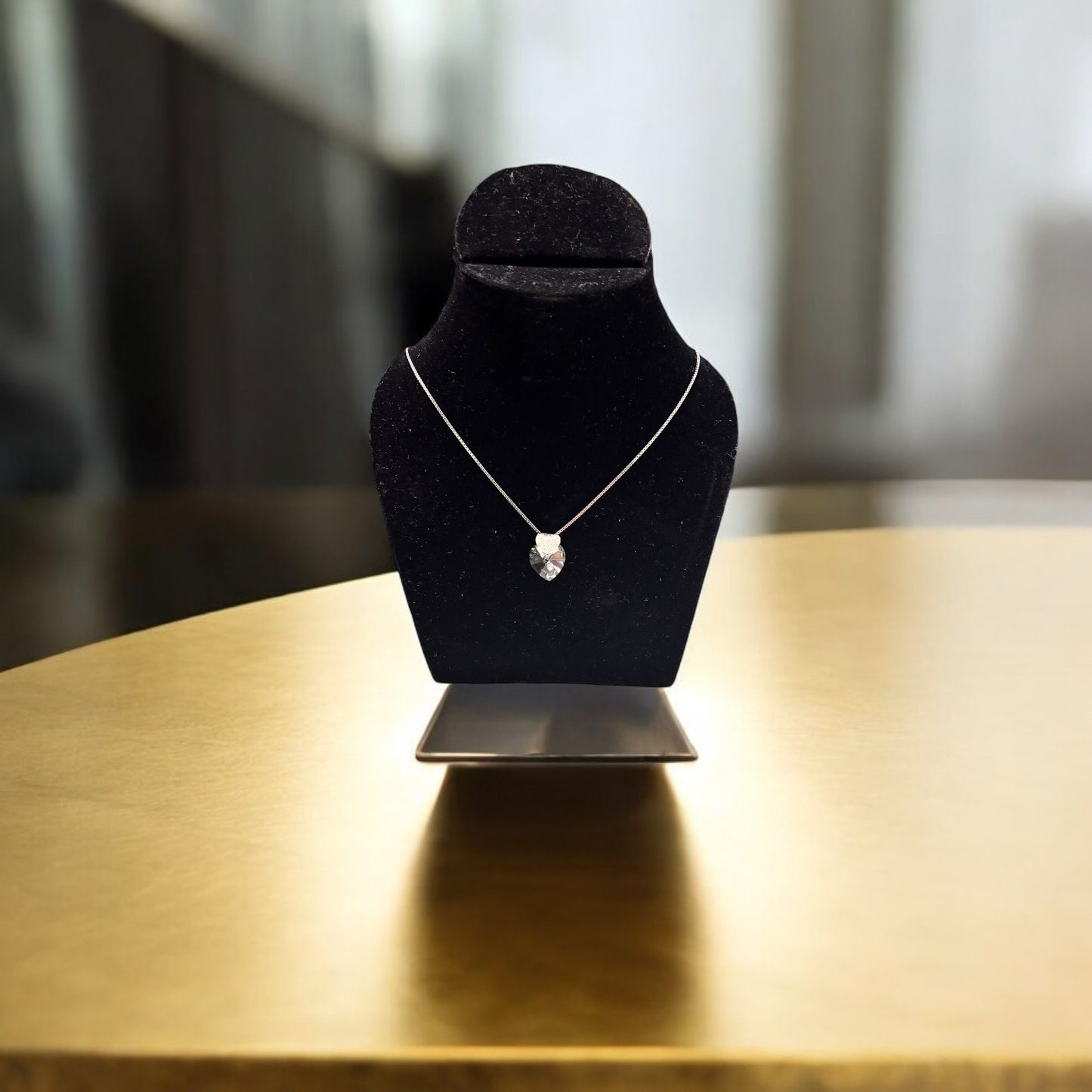 Heart shape swarovski crystal silver pendant chain