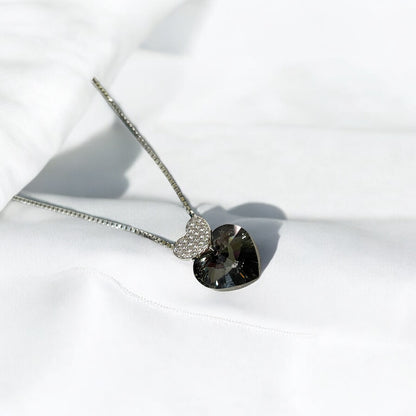 Heart shape swarovski crystal silver pendant chain