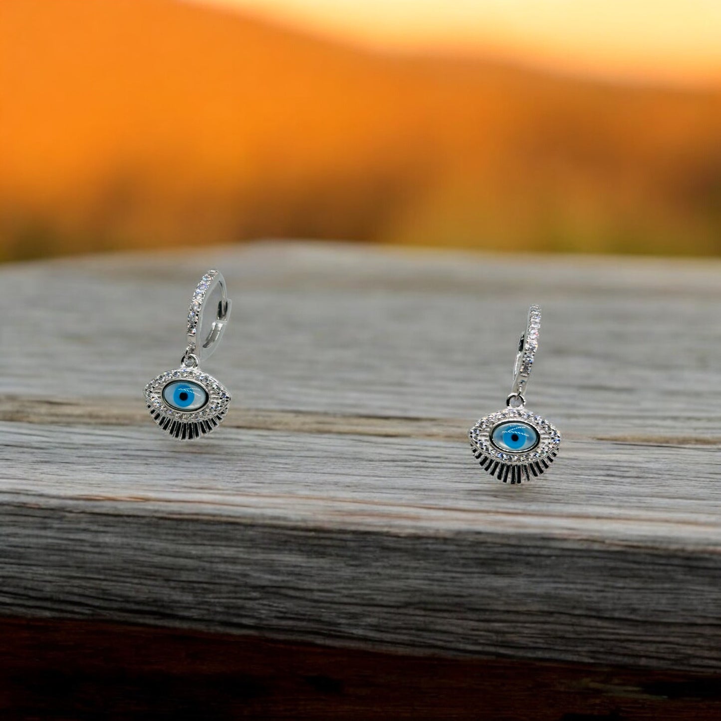 Contempary Silver Evil Eye Drop Earring