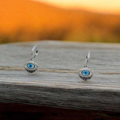 Contempary Silver Evil Eye Drop Earring