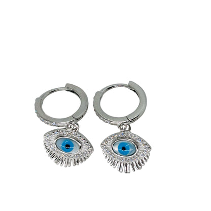 Contempary Silver Evil Eye Drop Earring