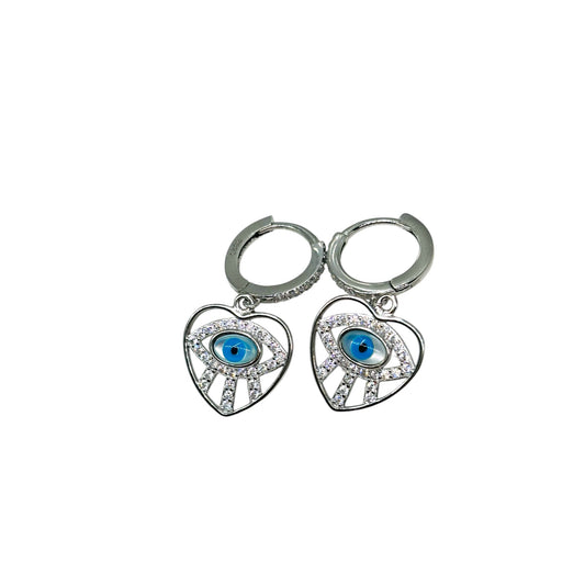 Evil Eye in heart Silver Drop Earring