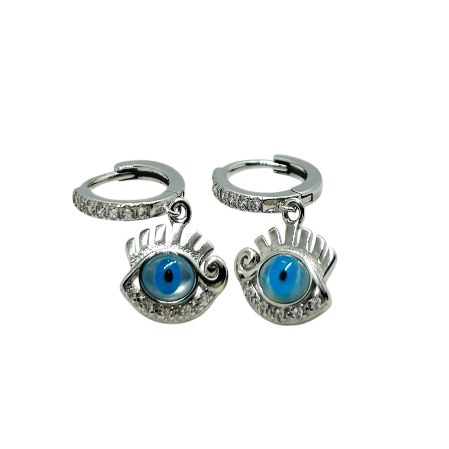 Evil Eye Drop Silver Earring