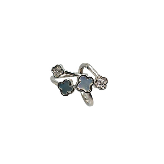 Flower MOP front open premium toe ring with CZ stone